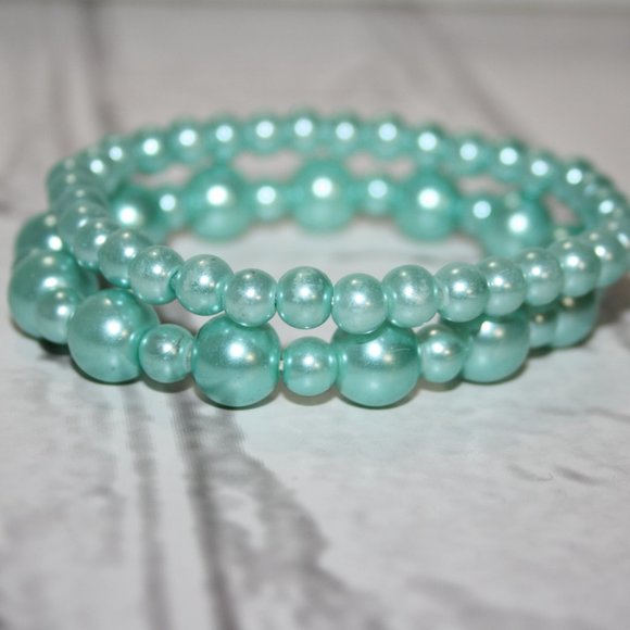 💙 Light Blue Pearl Bracelet Set · 8" · Serene Glow 🤍 - Picture 1 of 3